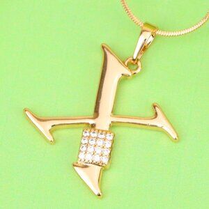 "Rose Gold X Initial Pendant with CZ Accents Chic Charm, XPPT1435